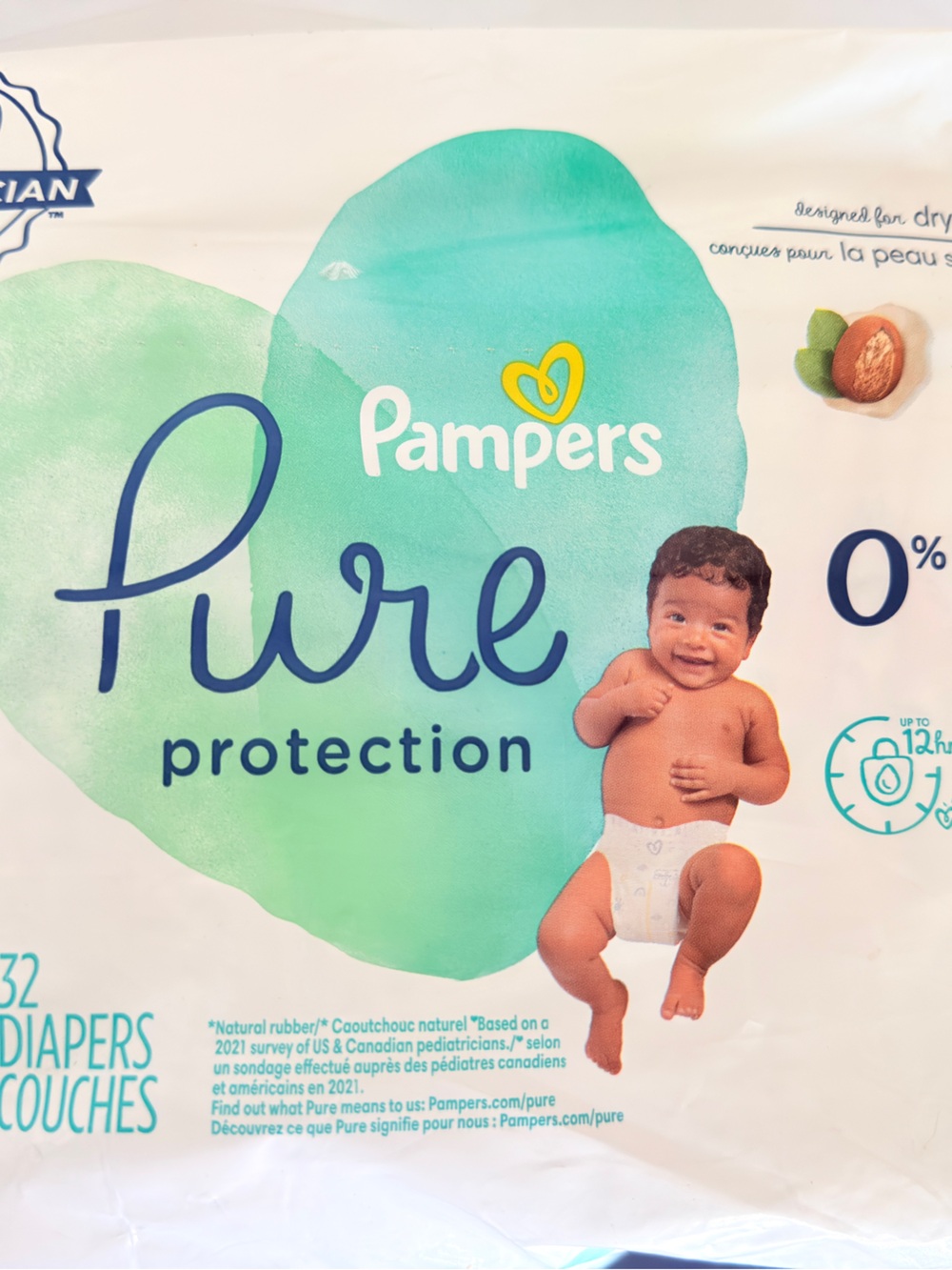 Pampers Pure Protection Baby Footies - White/Green